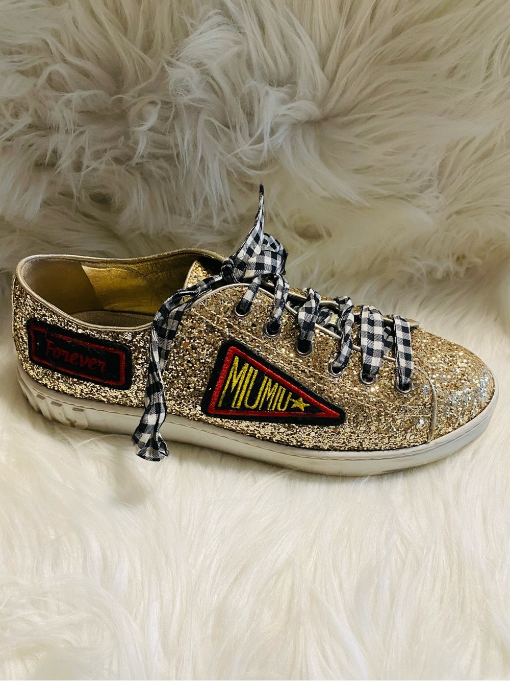 🛍️MIU MIU Authentic Calzature Donna Glitter Sneakers Pirite